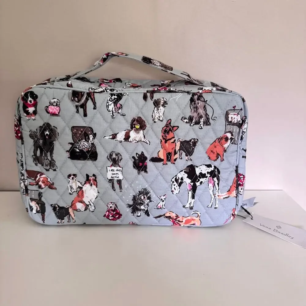 Vera Bradley Large Blush and Brush Makeup Case Dog Show Print Toiletry Bag